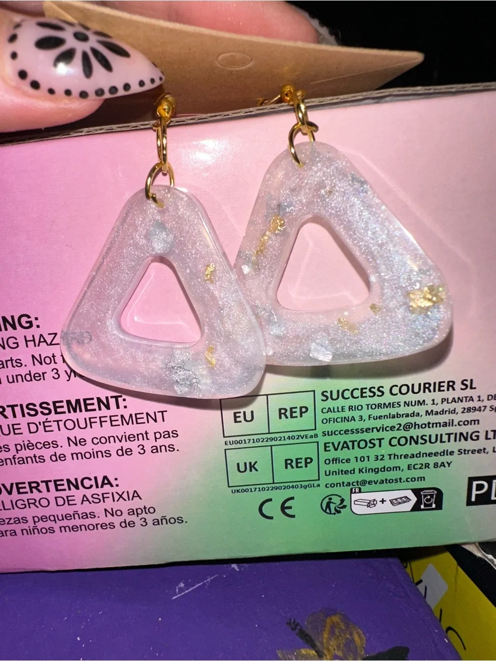 Handmade Sparkle Triangle Dangle Earrings - Gold Hardware - Unbranded